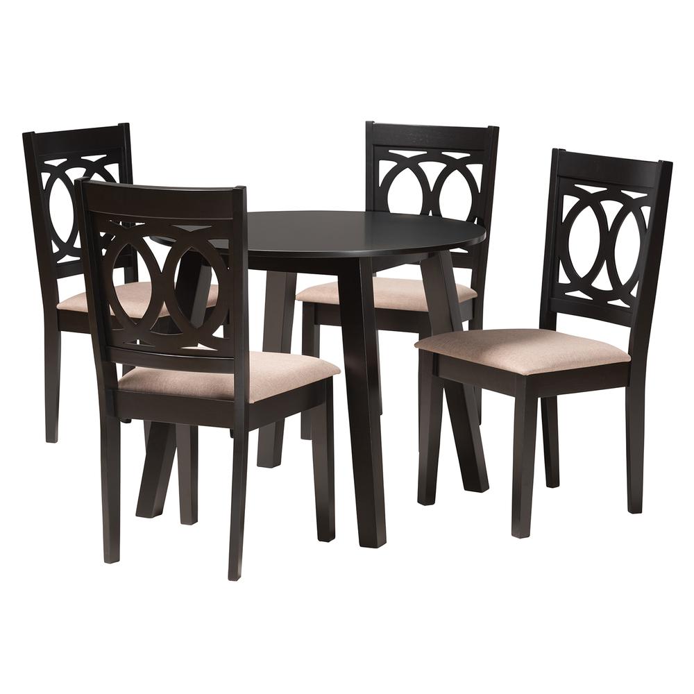 Louisa Modern Beige Fabric and Dark Brown Finished Wood 5-Piece Dining Set. Picture 11