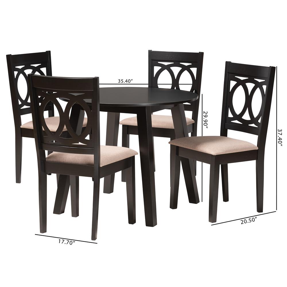 Louisa Modern Beige Fabric and Dark Brown Finished Wood 5-Piece Dining Set. Picture 20