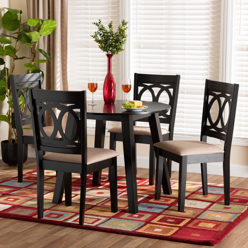 Louisa Modern Beige Fabric and Dark Brown Finished Wood 5-Piece Dining Set. Picture 18