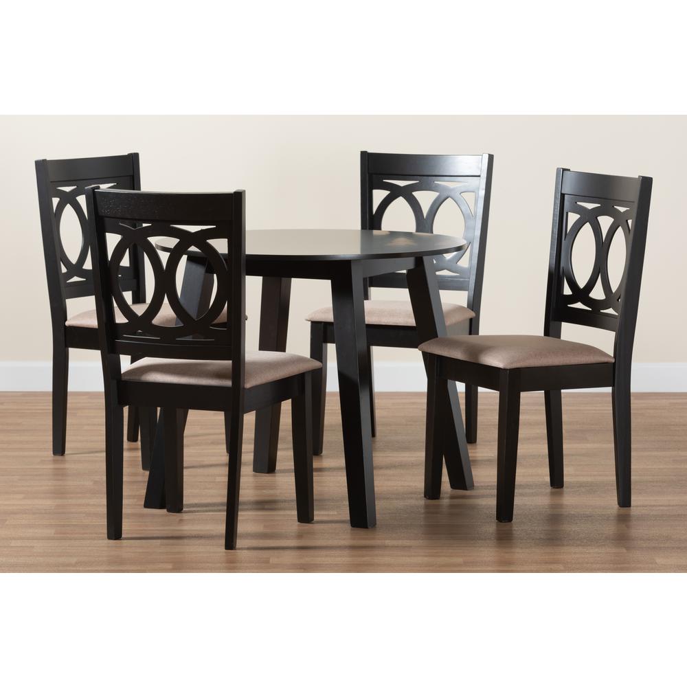 Louisa Modern Beige Fabric and Dark Brown Finished Wood 5-Piece Dining Set. Picture 19