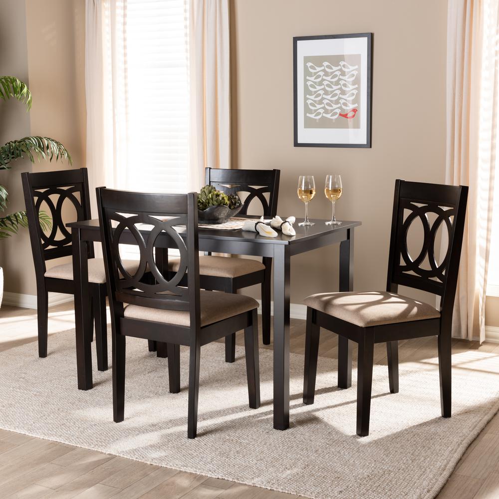 Baxton Studio Lenoir Modern and Contemporary Sand Fabric Upholstered Espresso Brown Finished Wood 5-Piece Dining Set. Picture 4