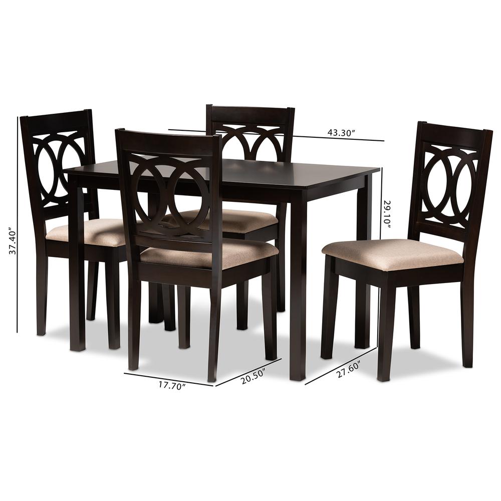 Sand Fabric Upholstered Espresso Brown Finished Wood 5-Piece Dining Set. Picture 10
