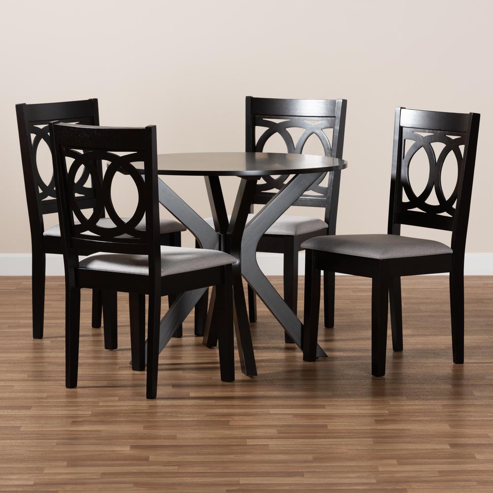 Grey Fabric Upholstered and Dark Brown Finished Wood 5-Piece Dining Set. Picture 15