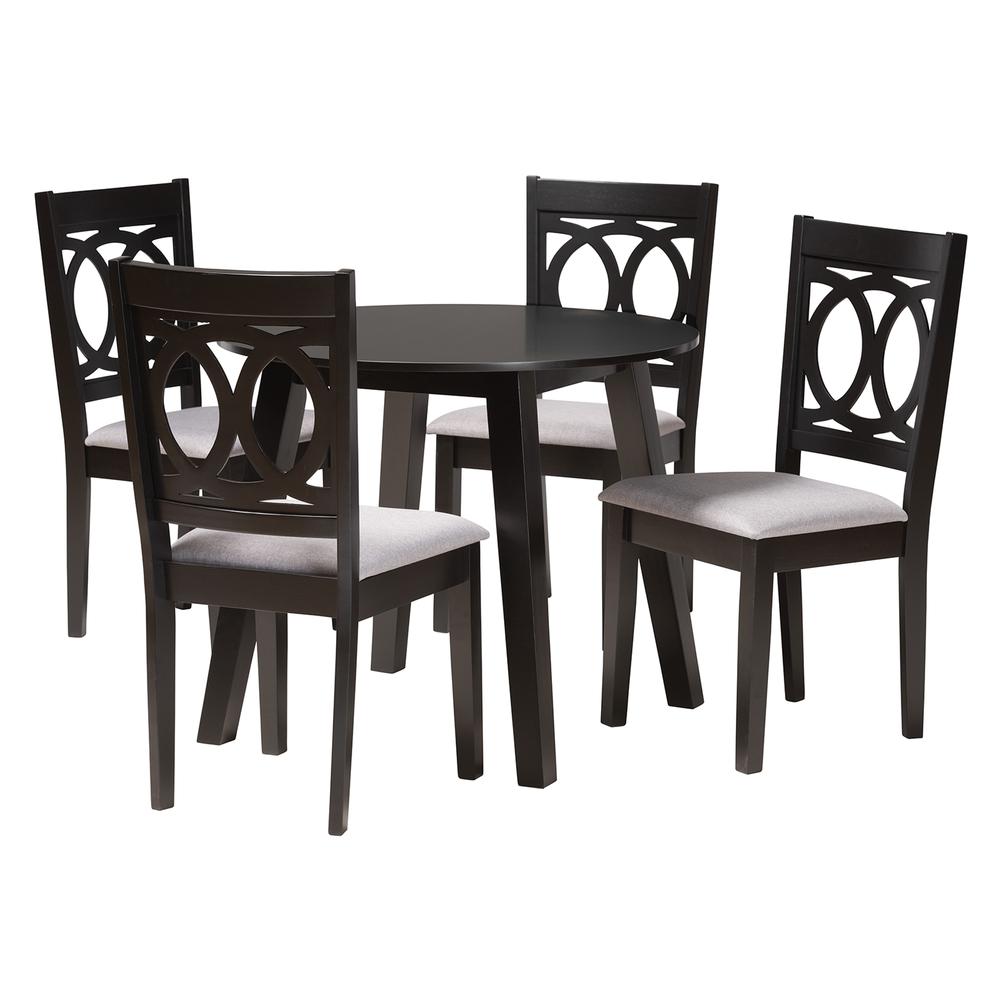 Louisa Modern Grey Fabric and Dark Brown Finished Wood 5-Piece Dining Set. Picture 11