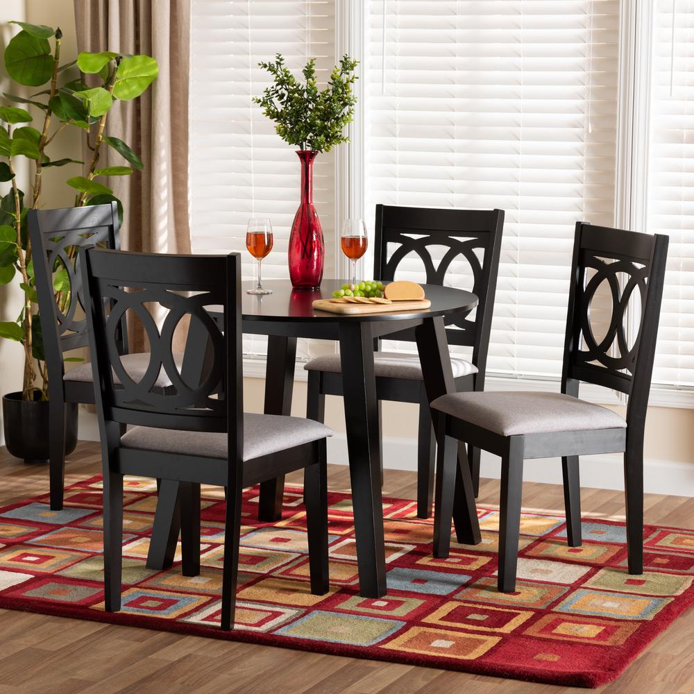 Louisa Modern Grey Fabric and Dark Brown Finished Wood 5-Piece Dining Set. Picture 18