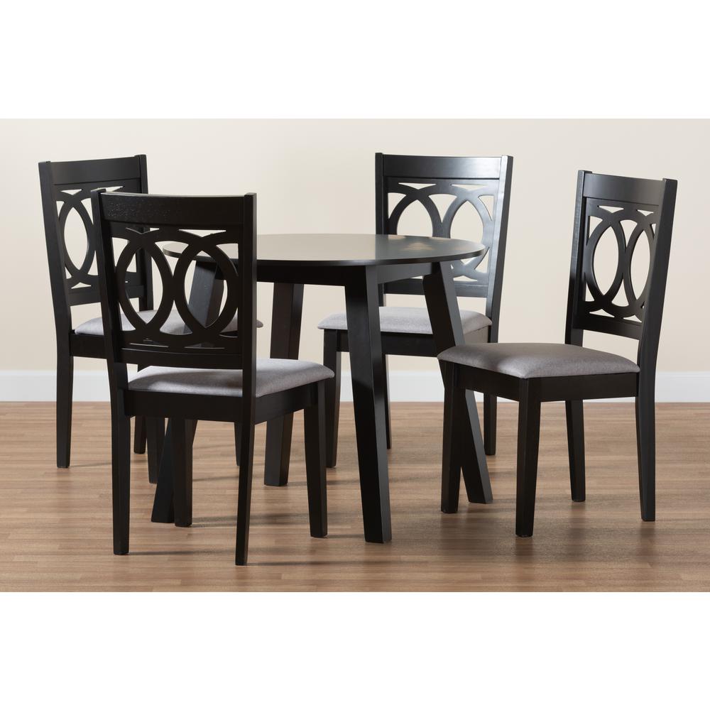 Louisa Modern Grey Fabric and Dark Brown Finished Wood 5-Piece Dining Set. Picture 19