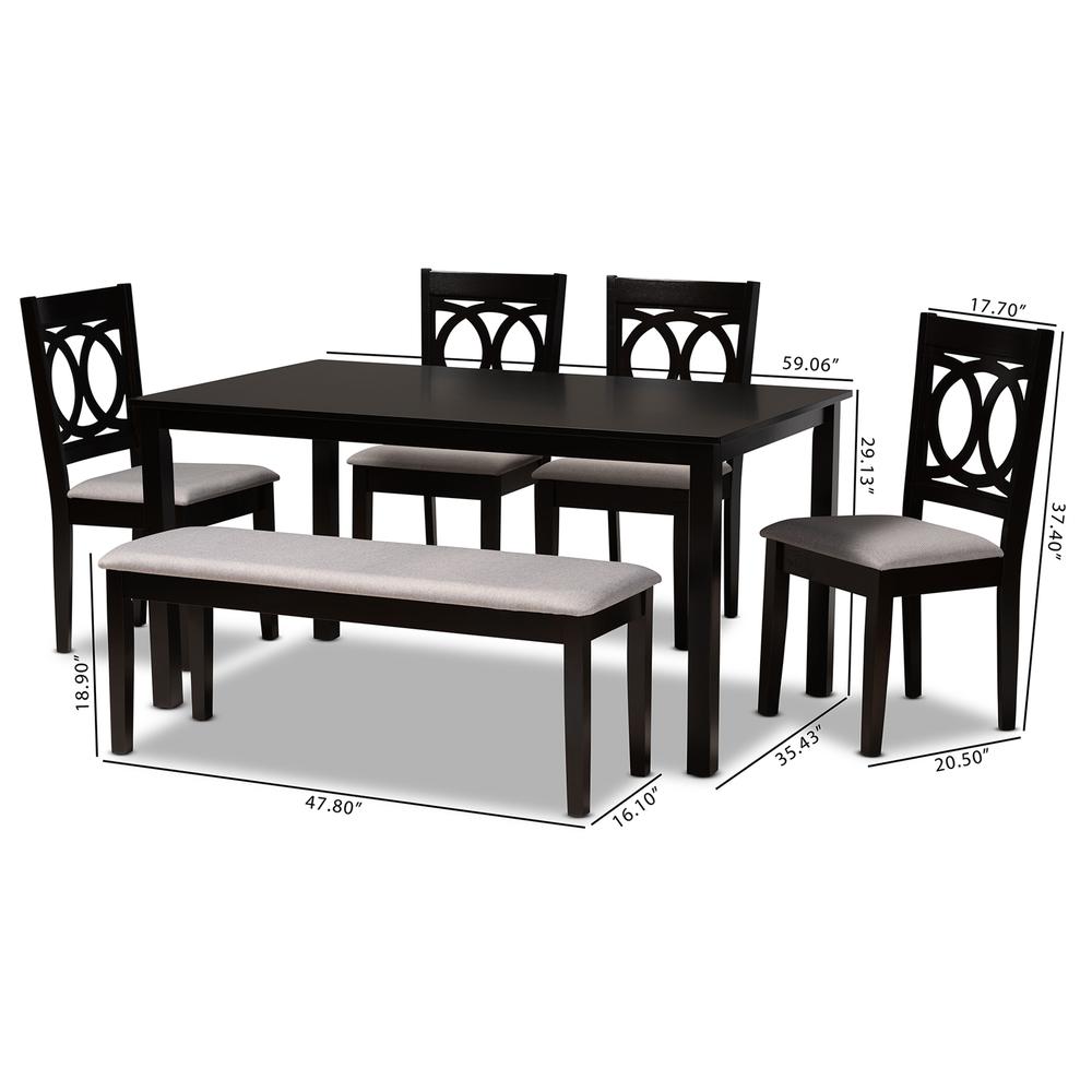 Grey Fabric Upholstered and Dark Brown Finished Wood 6-Piece Dining Set. Picture 18