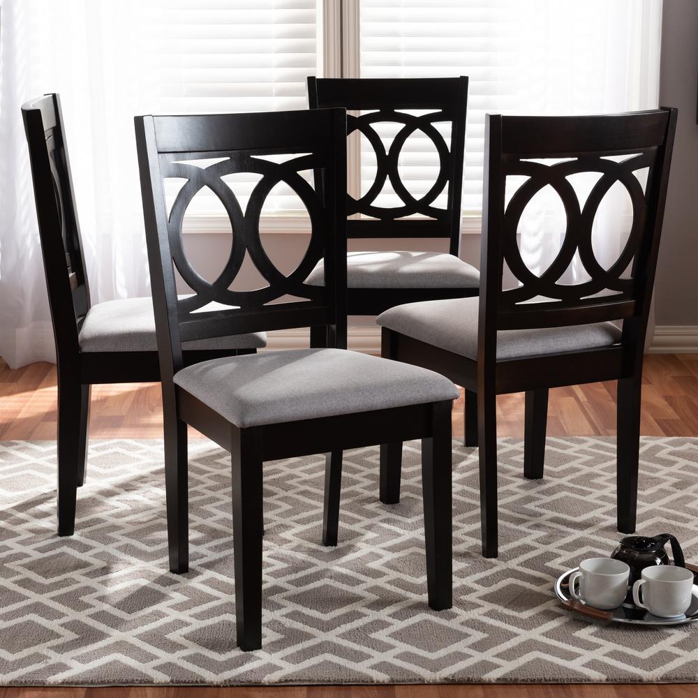 Gray Fabric Upholstered Espresso Brown Finished Wood Dining Chair Set of 4. Picture 12