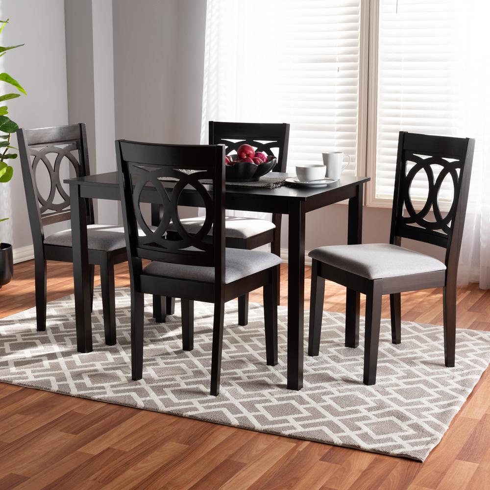 Baxton Studio Lenoir Modern and Contemporary Gray Fabric Upholstered Espresso Brown Finished Wood 5-Piece Dining Set. Picture 4