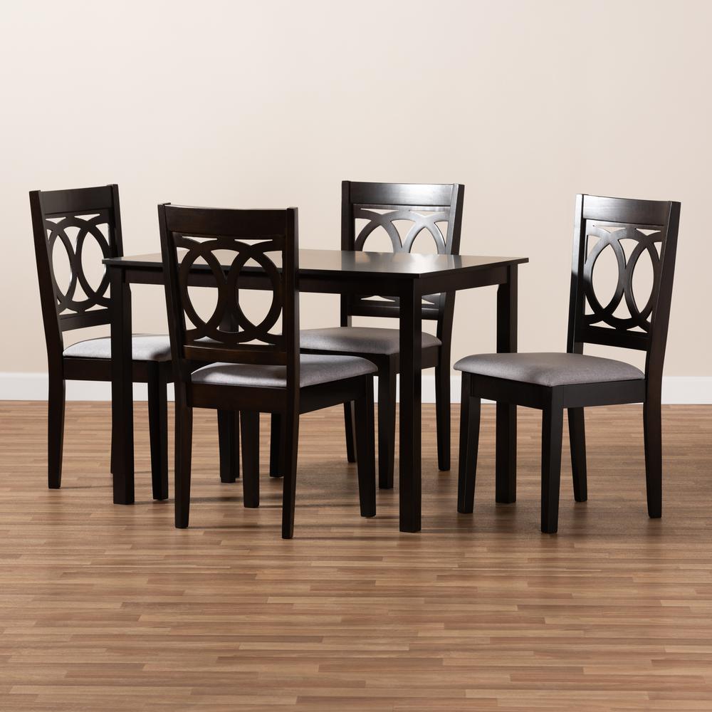 Gray Fabric Upholstered Espresso Brown Finished Wood 5-Piece Dining Set. Picture 9