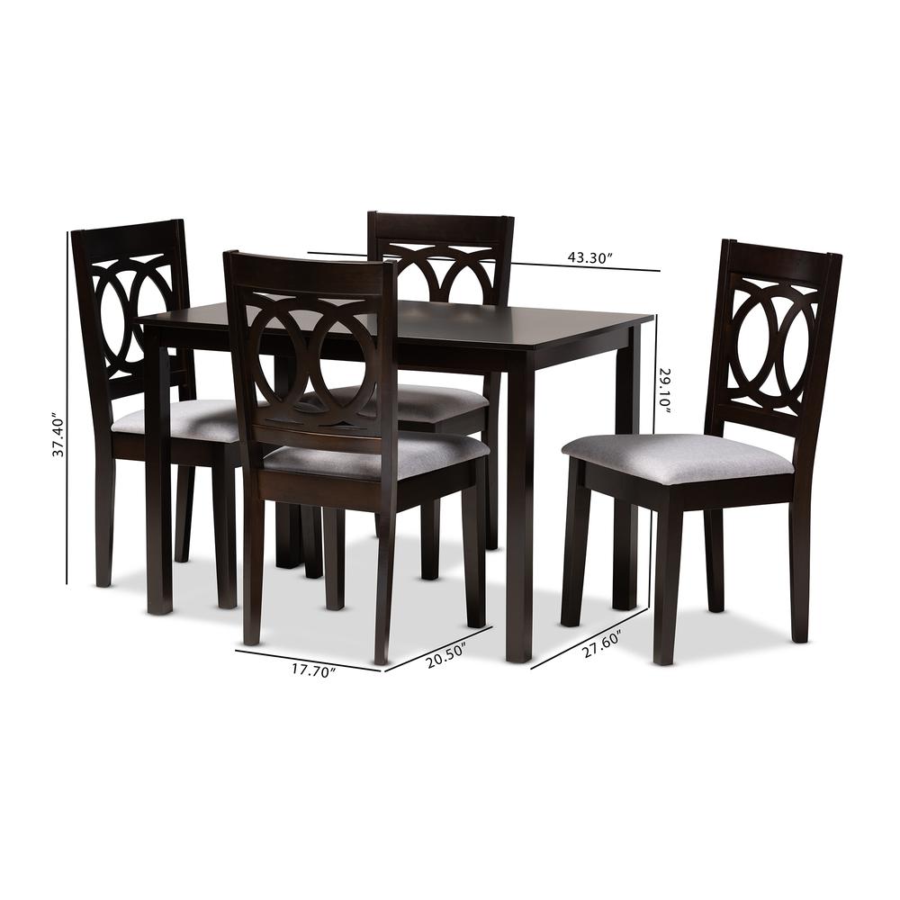 Gray Fabric Upholstered Espresso Brown Finished Wood 5-Piece Dining Set. Picture 10