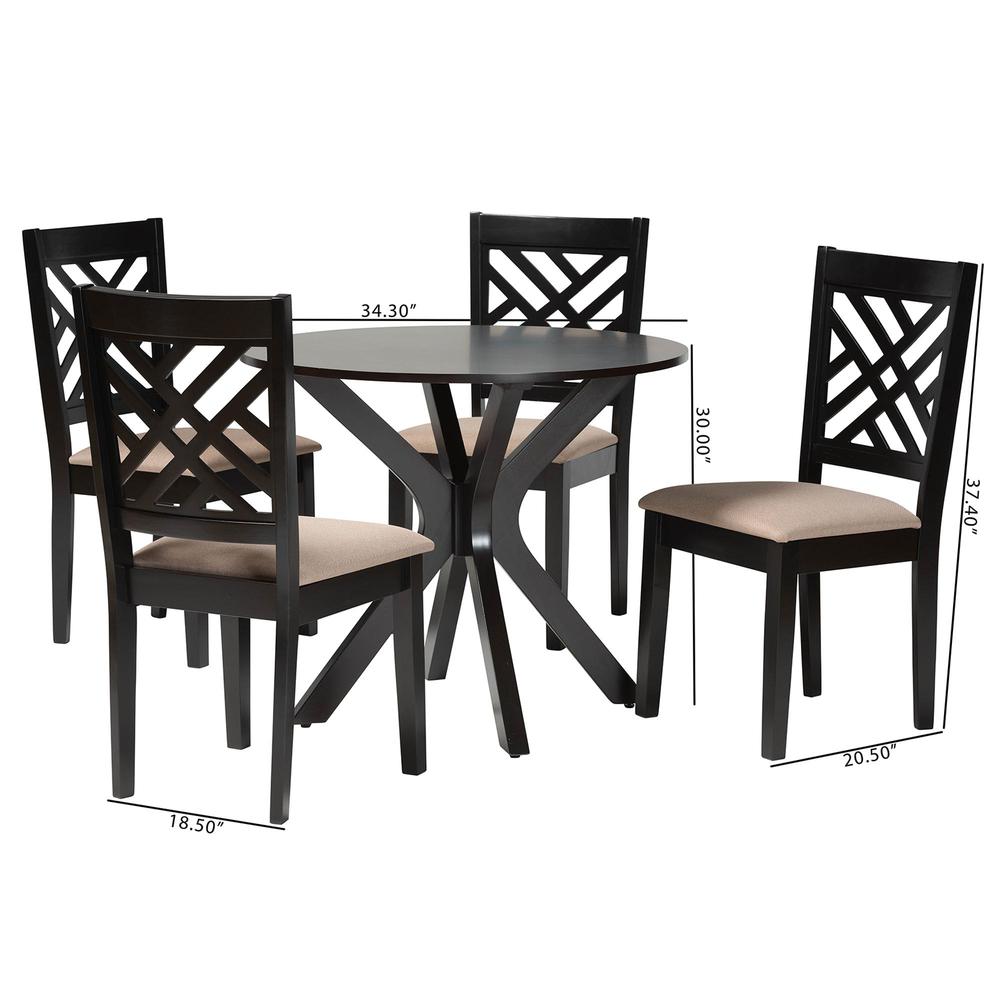 Norah Modern Sand Fabric and Dark Brown Finished Wood 5-Piece Dining Set. Picture 20