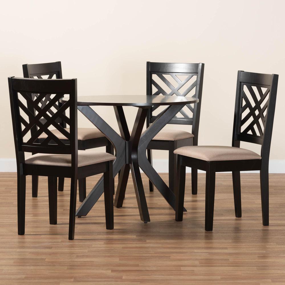 Norah Modern Sand Fabric and Dark Brown Finished Wood 5-Piece Dining Set. Picture 19