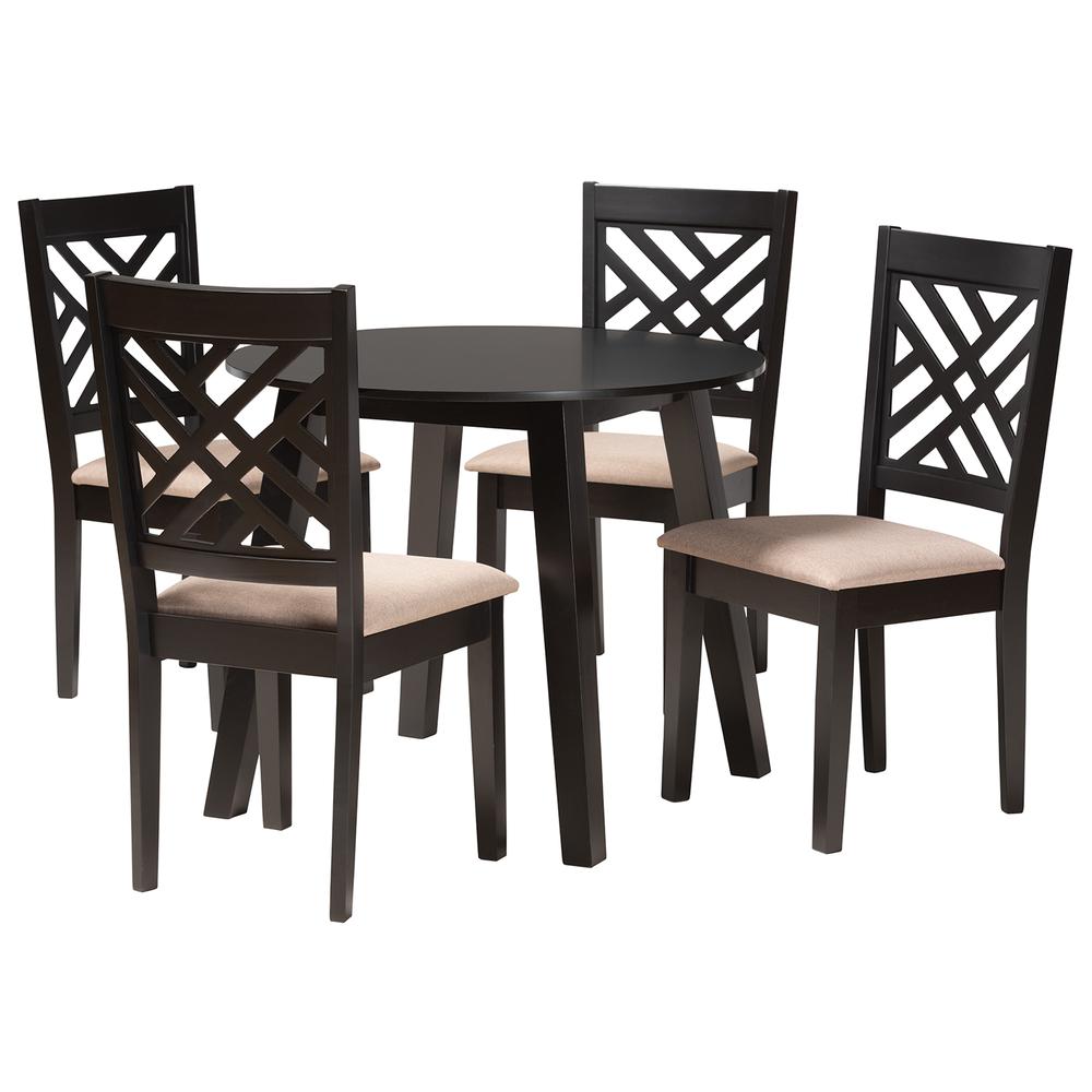 Ellie Modern Beige Fabric and Dark Brown Finished Wood 5-Piece Dining Set. Picture 11
