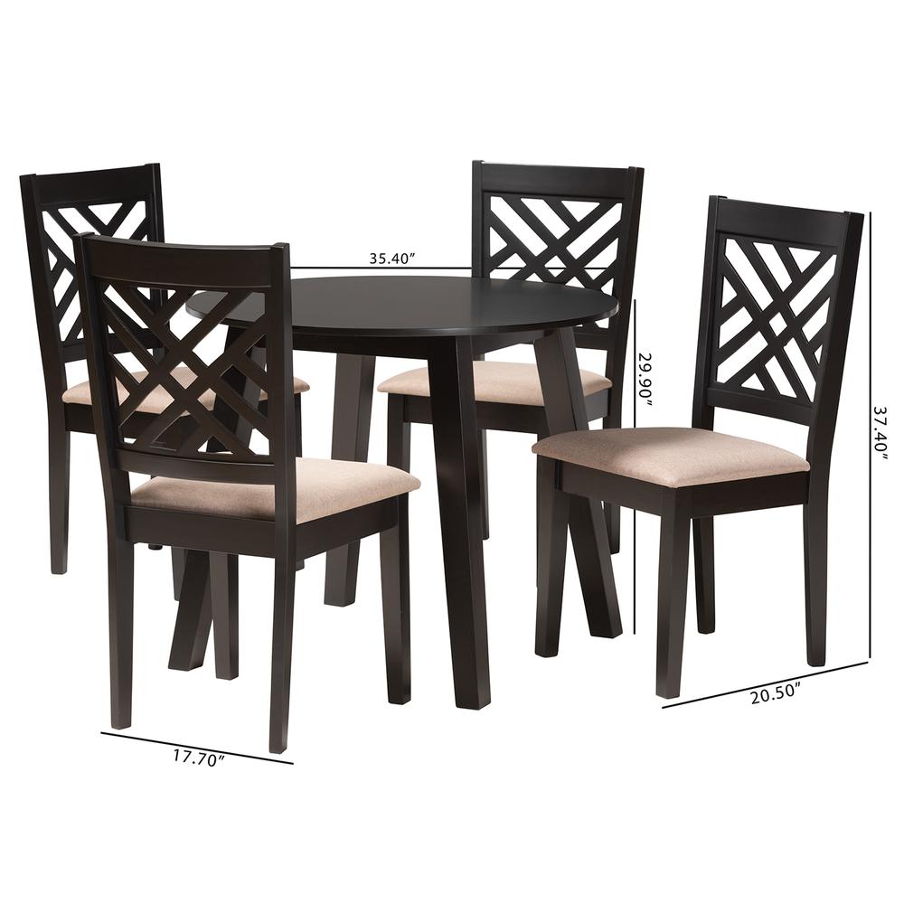 Ellie Modern Beige Fabric and Dark Brown Finished Wood 5-Piece Dining Set. Picture 20