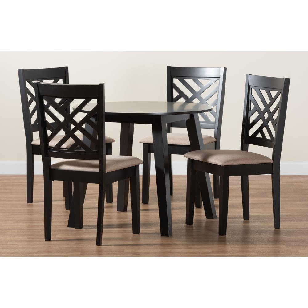 Ellie Modern Beige Fabric and Dark Brown Finished Wood 5-Piece Dining Set. Picture 19