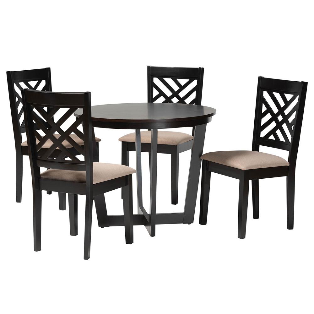 Alena Modern Sand Fabric and Dark Brown Finished Wood 5-Piece Dining Set. Picture 11