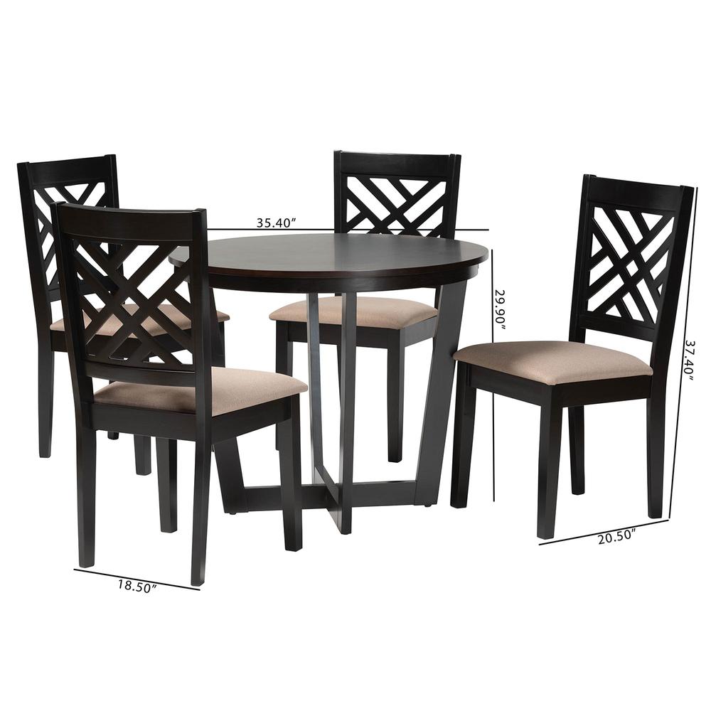 Alena Modern Sand Fabric and Dark Brown Finished Wood 5-Piece Dining Set. Picture 20