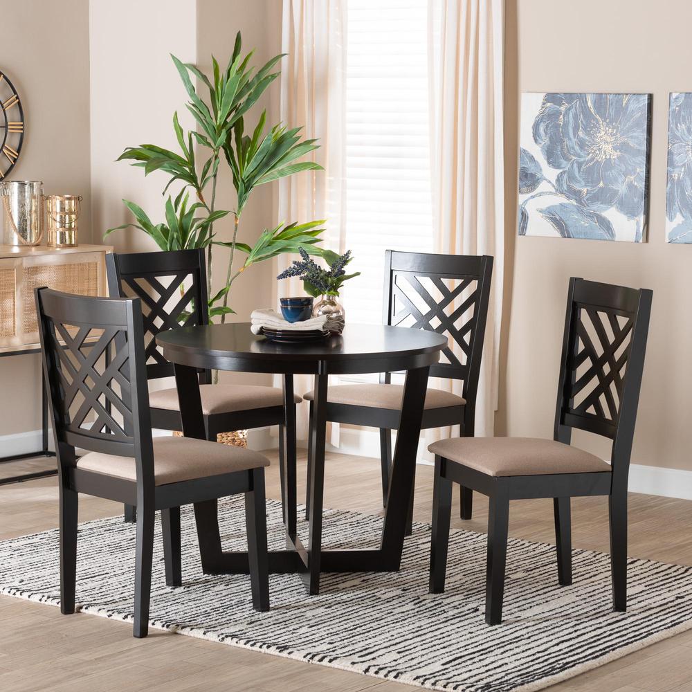 Alena Modern Sand Fabric and Dark Brown Finished Wood 5-Piece Dining Set. Picture 18