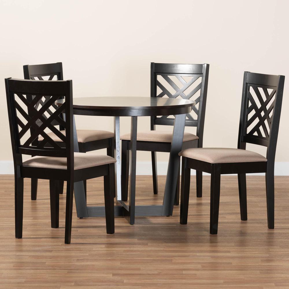 Alena Modern Sand Fabric and Dark Brown Finished Wood 5-Piece Dining Set. Picture 19