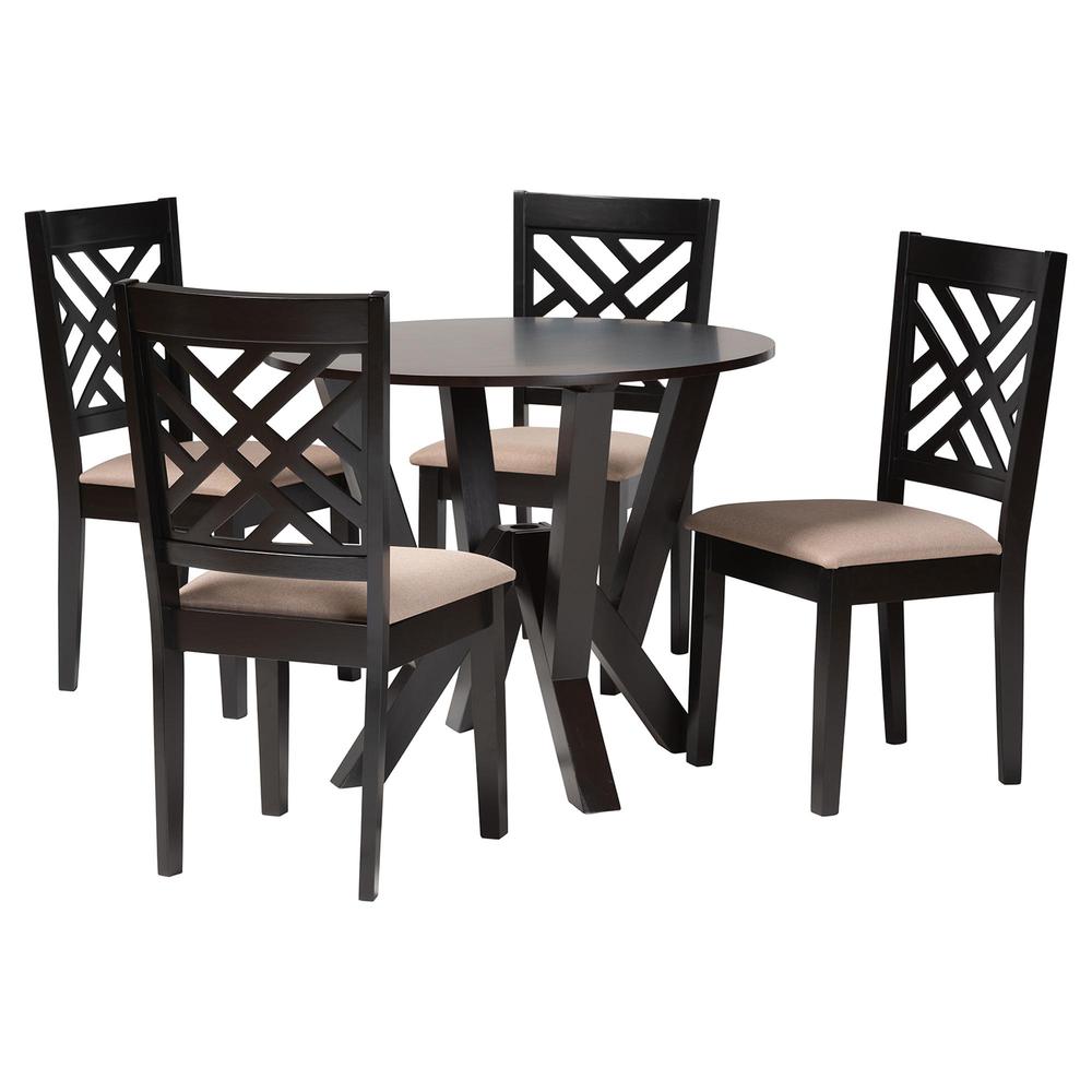 Elise Modern Sand Fabric and Dark Brown Finished Wood 5-Piece Dining Set. Picture 11