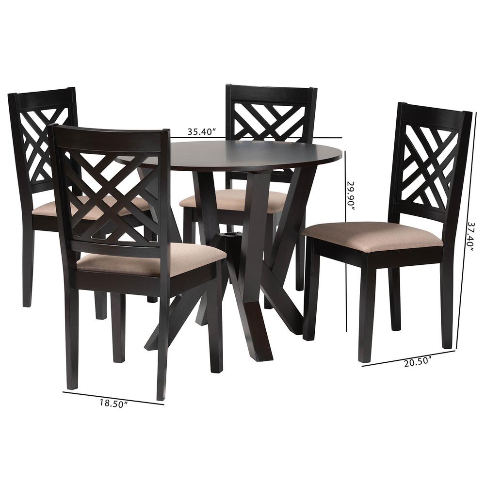 Elise Modern Sand Fabric and Dark Brown Finished Wood 5-Piece Dining Set. Picture 20