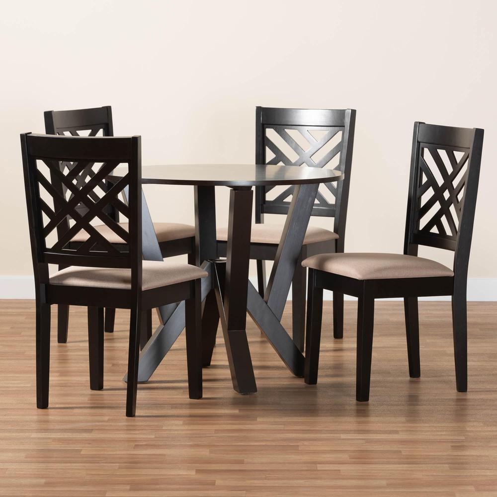 Elise Modern Sand Fabric and Dark Brown Finished Wood 5-Piece Dining Set. Picture 19