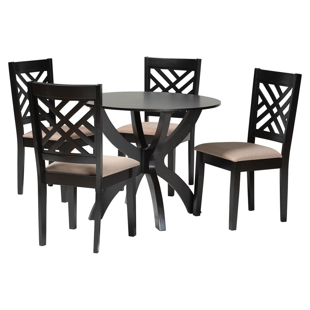Edona Modern Sand Fabric and Walnut Brown Finished Wood 5-Piece Dining Set. Picture 11
