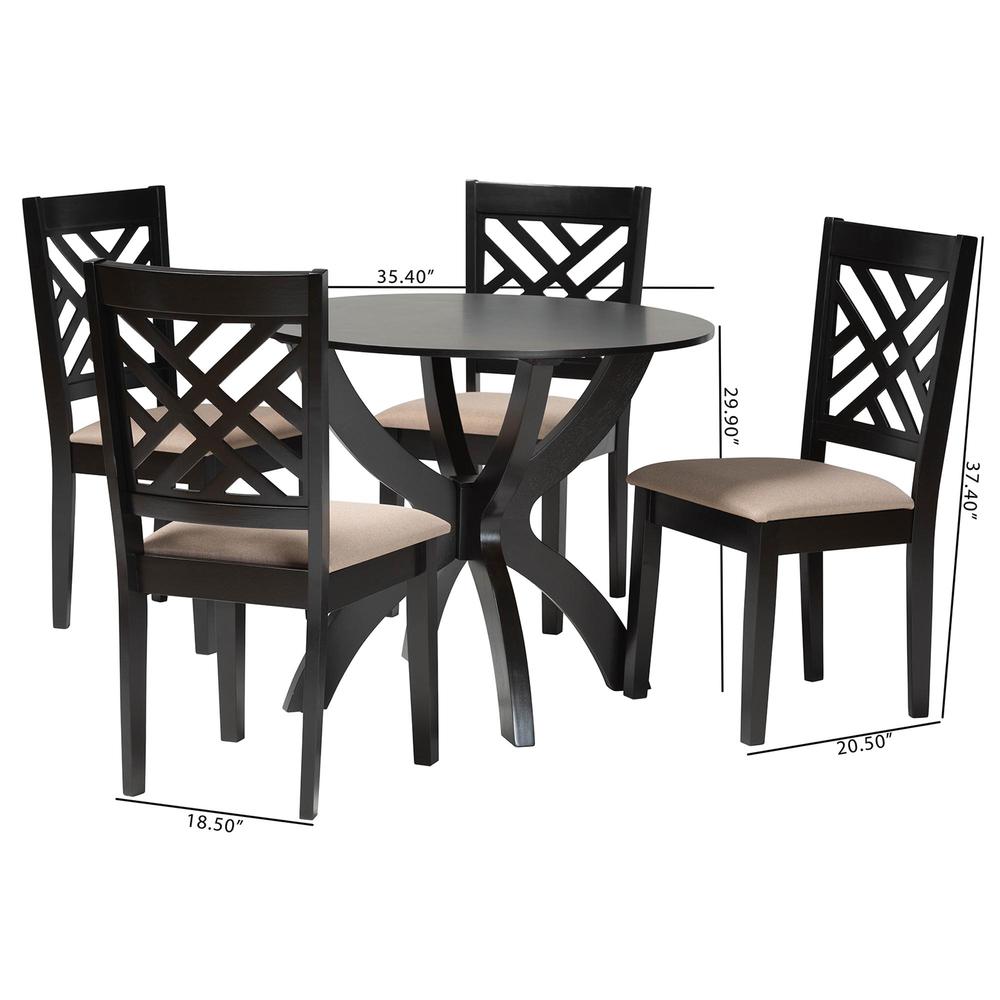 Edona Modern Sand Fabric and Walnut Brown Finished Wood 5-Piece Dining Set. Picture 20