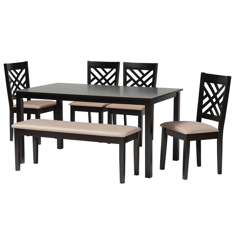 Gustavo Modern Sand Fabric and Walnut Brown Finished Wood 6-Piece Dining Set. Picture 12