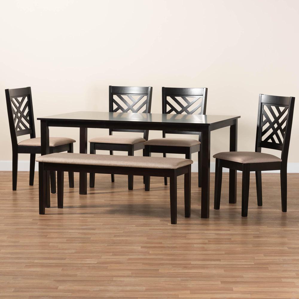 Gustavo Modern Sand Fabric and Walnut Brown Finished Wood 6-Piece Dining Set. Picture 21