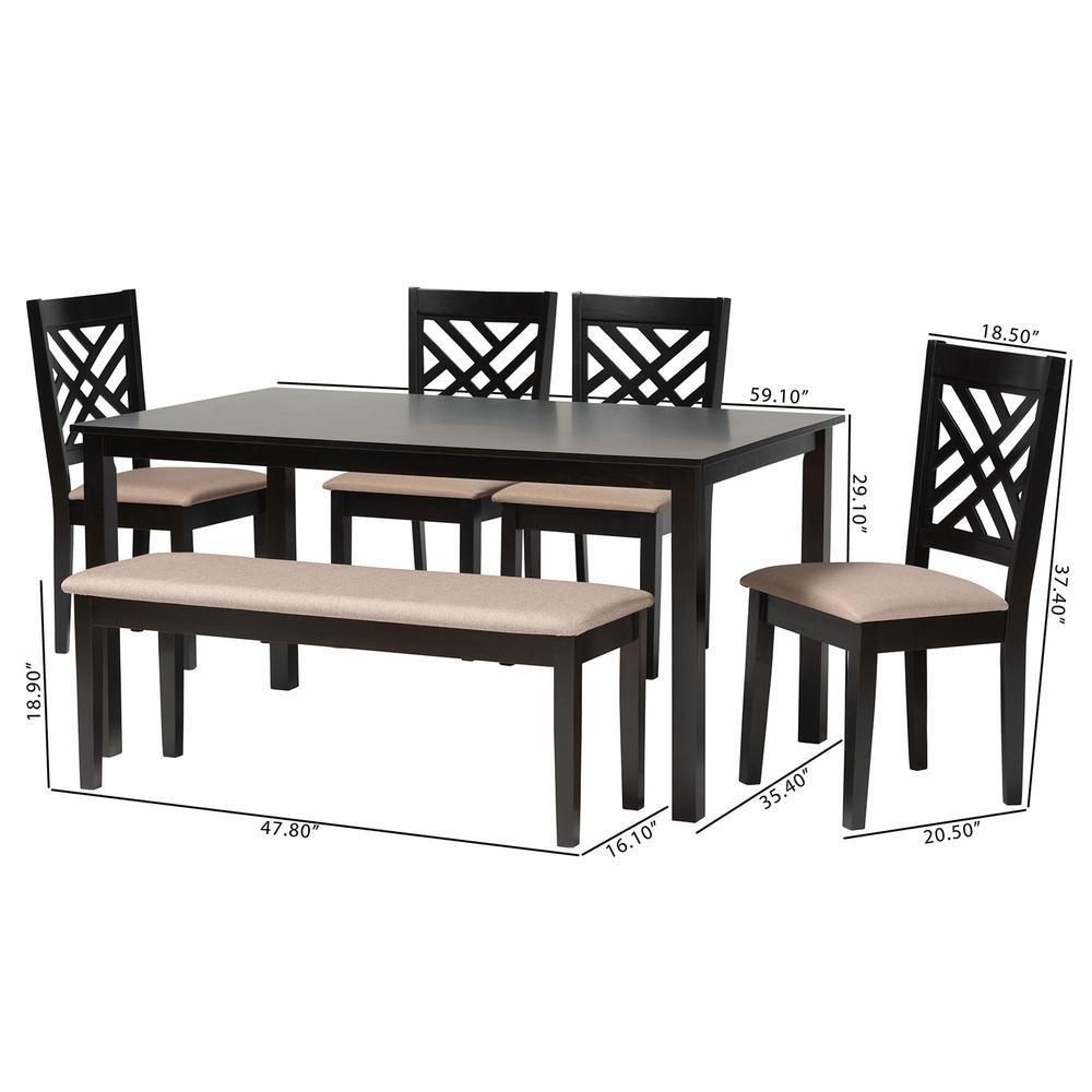 Gustavo Modern Sand Fabric and Walnut Brown Finished Wood 6-Piece Dining Set. Picture 22