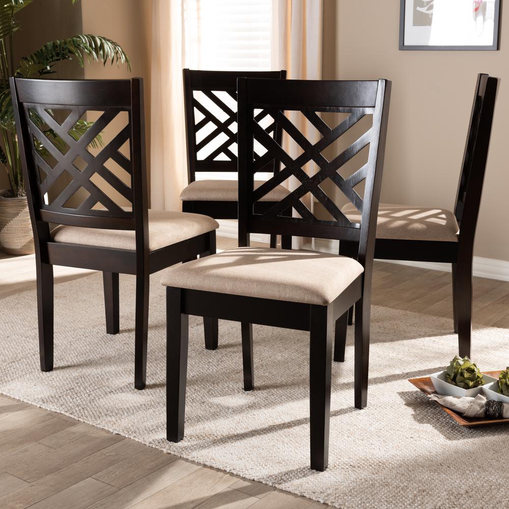 Sand Fabric Upholstered Espresso Brown Finished Wood Dining Chair Set of 4. Picture 12