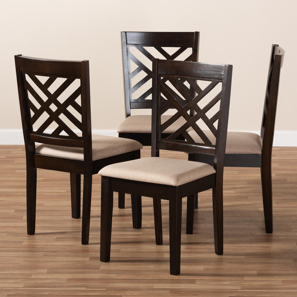 Sand Fabric Upholstered Espresso Brown Finished Wood Dining Chair Set of 4. Picture 13