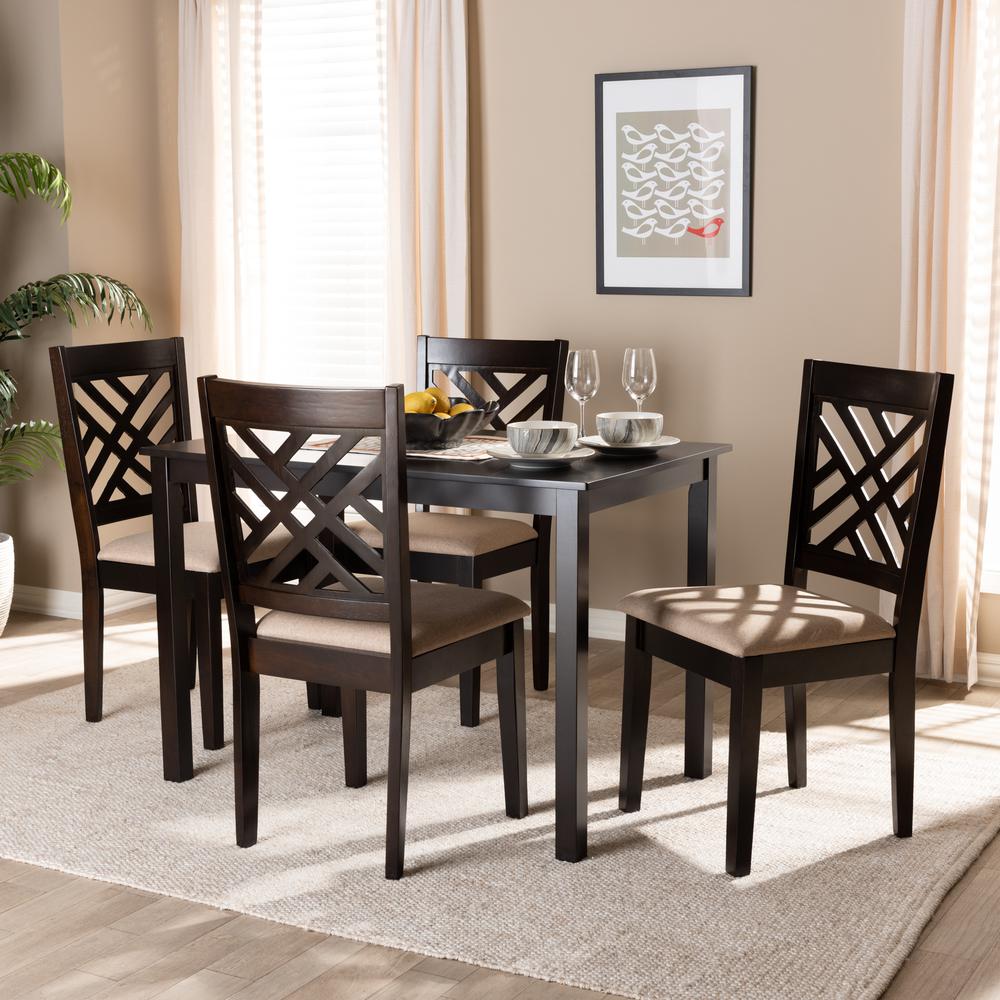 Sand Fabric Upholstered Espresso Brown Finished Wood 5-Piece Dining Set. Picture 8