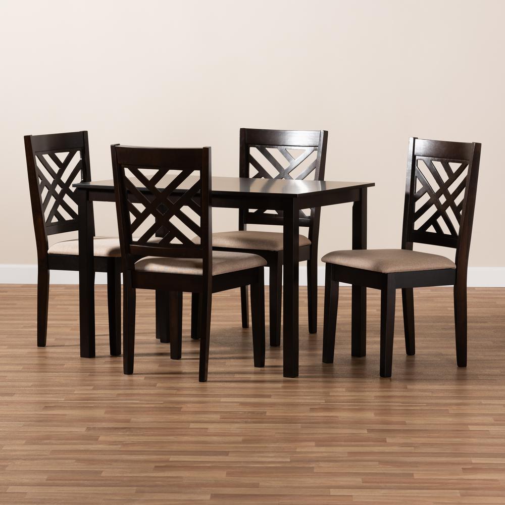 Sand Fabric Upholstered Espresso Brown Finished Wood 5-Piece Dining Set. Picture 9