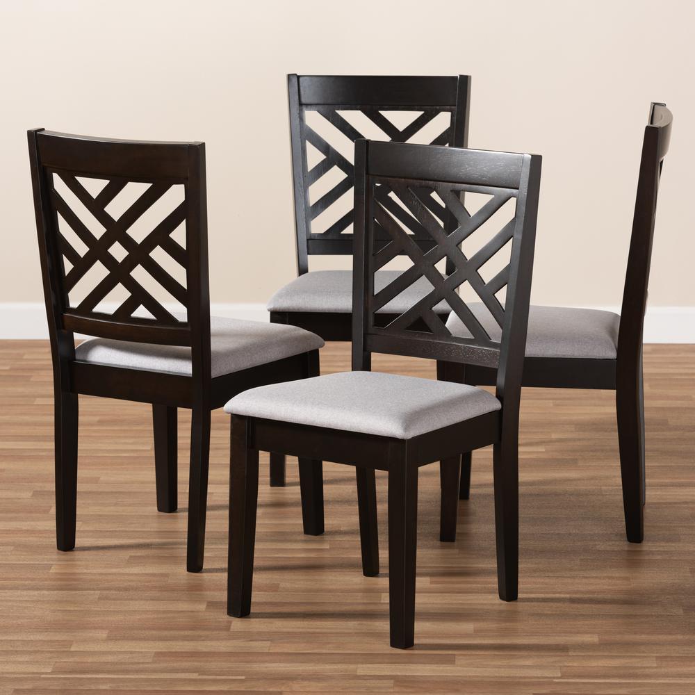 Gray Fabric Upholstered Espresso Brown Finished Wood Dining Chair Set of 4. Picture 13