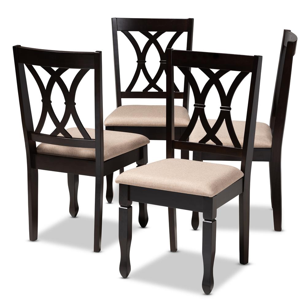Sand Fabric Upholstered Espresso Brown Finished Wood Dining Chair Set of 4. Picture 8