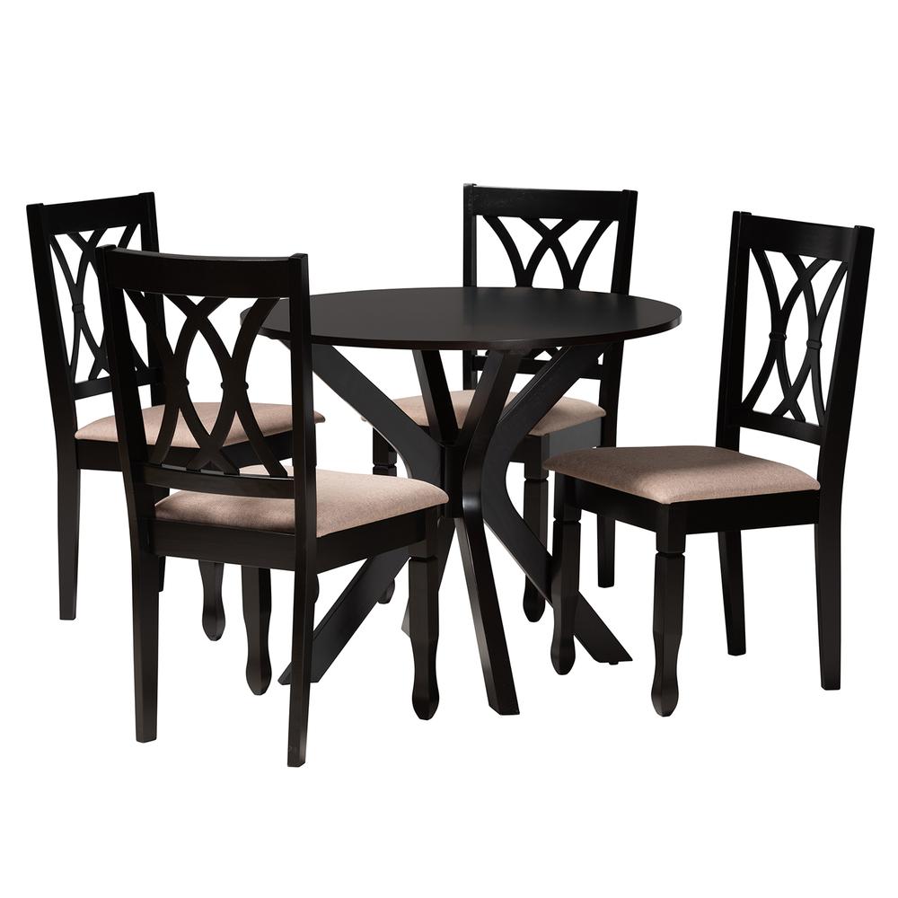 Maya Modern Beige Fabric and Espresso Brown Finished Wood 5-Piece Dining Set. Picture 11