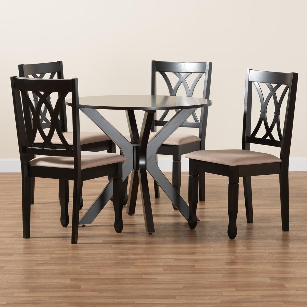 Maya Modern Beige Fabric and Espresso Brown Finished Wood 5-Piece Dining Set. Picture 19