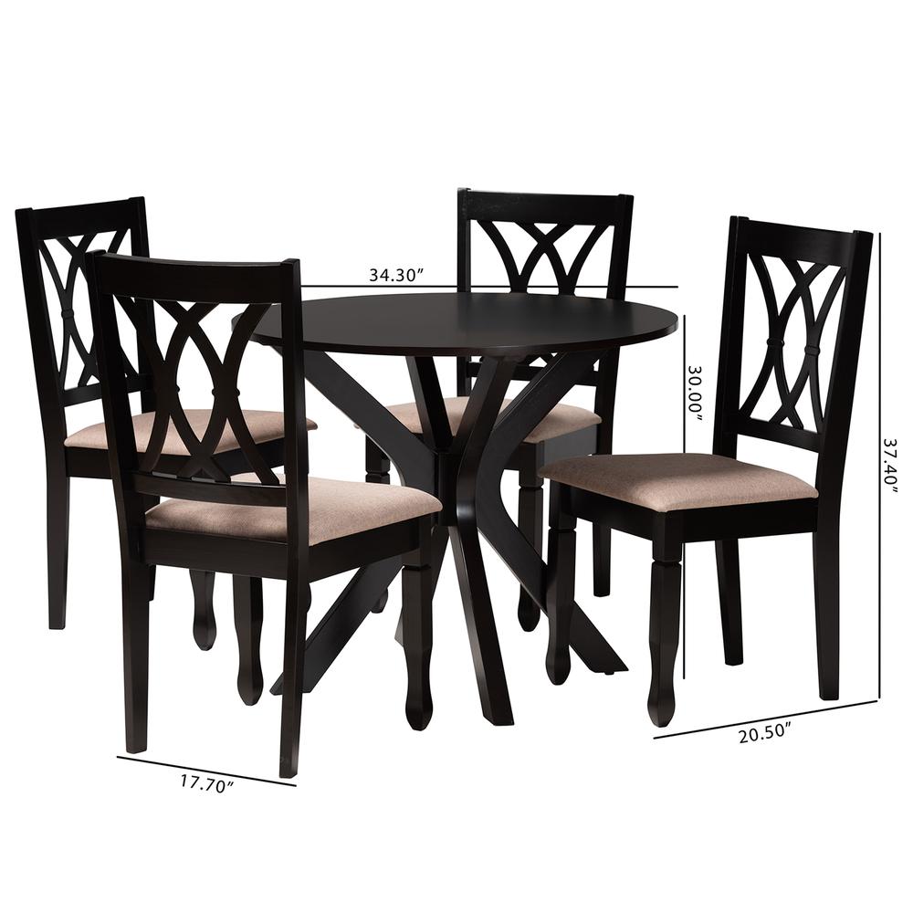 Maya Modern Beige Fabric and Espresso Brown Finished Wood 5-Piece Dining Set. Picture 20