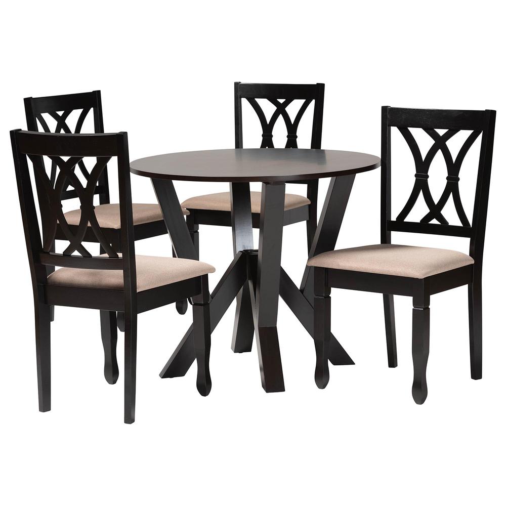 Irene Modern Sand Fabric and Dark Brown Finished Wood 5-Piece Dining Set. Picture 11