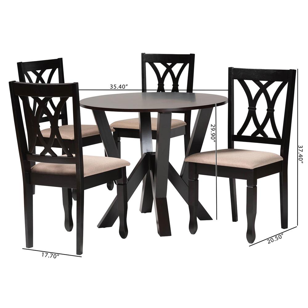 Irene Modern Sand Fabric and Dark Brown Finished Wood 5-Piece Dining Set. Picture 20