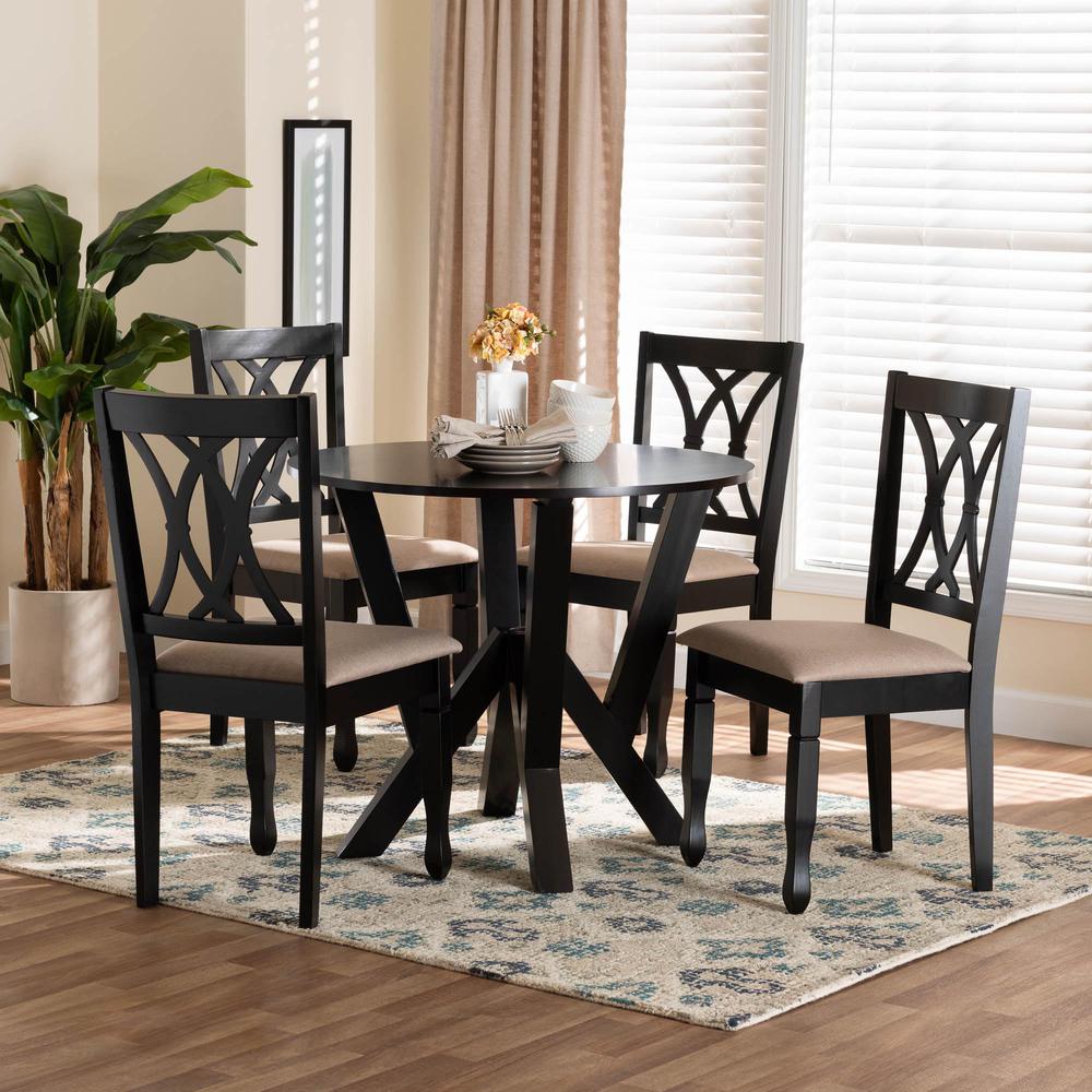 Irene Modern Sand Fabric and Dark Brown Finished Wood 5-Piece Dining Set. Picture 18