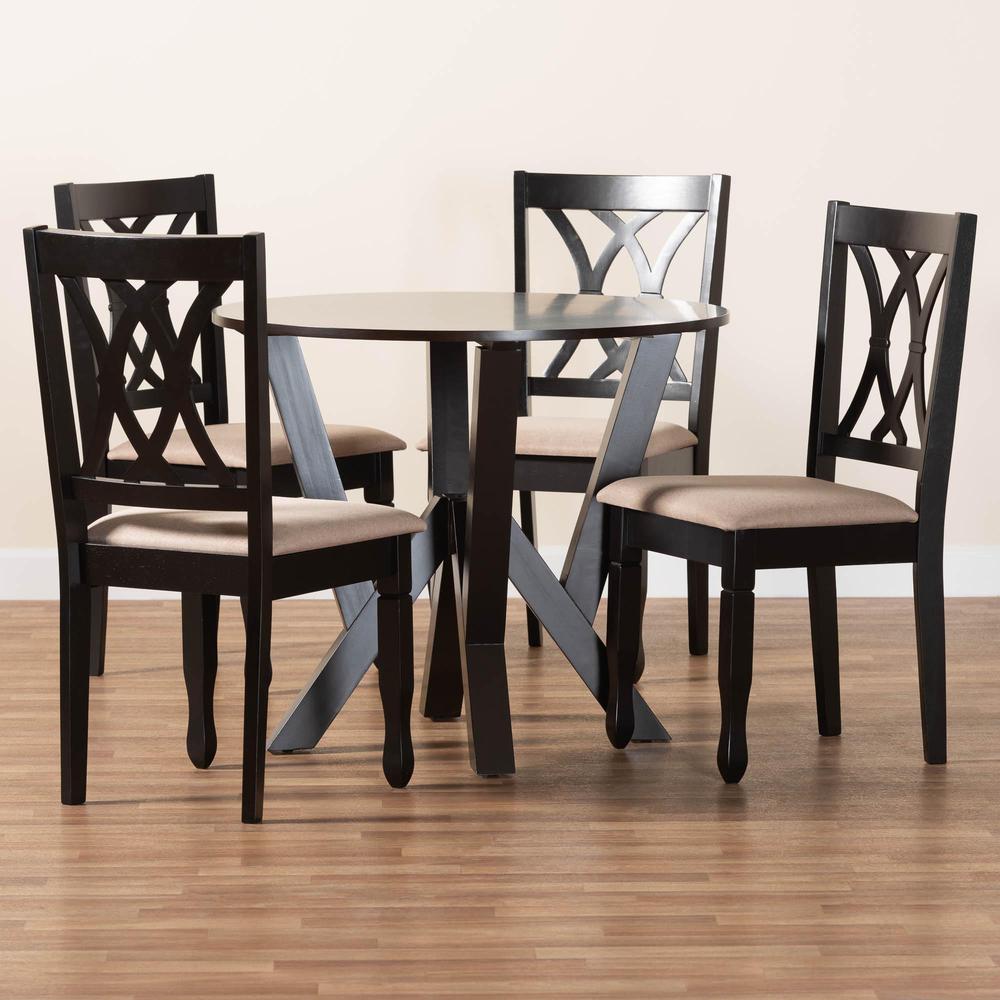 Irene Modern Sand Fabric and Dark Brown Finished Wood 5-Piece Dining Set. Picture 19