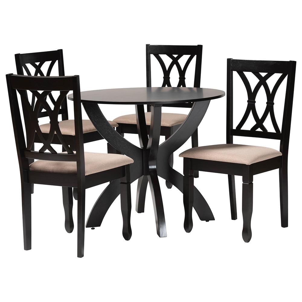 April Modern Sand Fabric and Dark Brown Finished Wood 5-Piece Dining Set. Picture 11