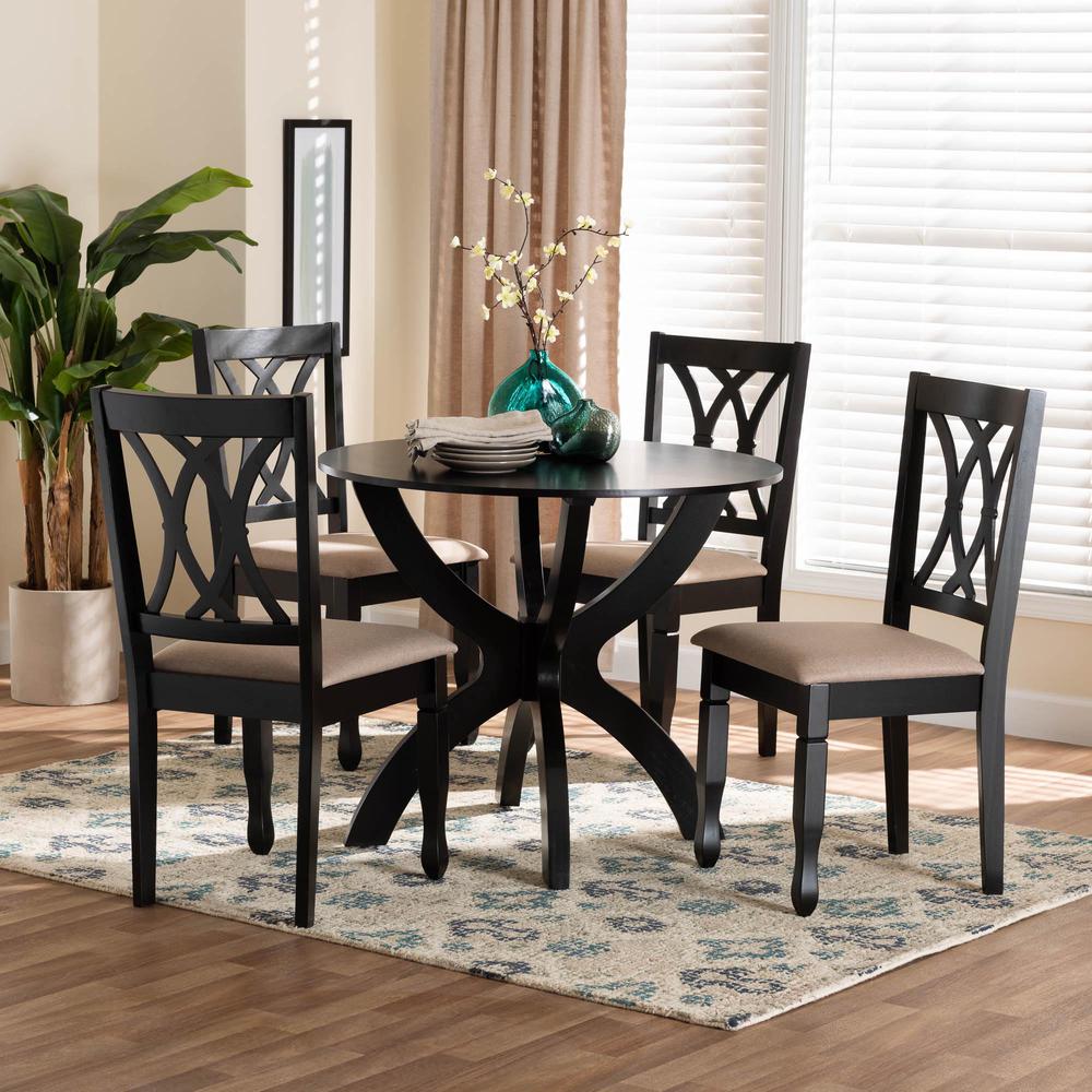 April Modern Sand Fabric and Dark Brown Finished Wood 5-Piece Dining Set. Picture 18