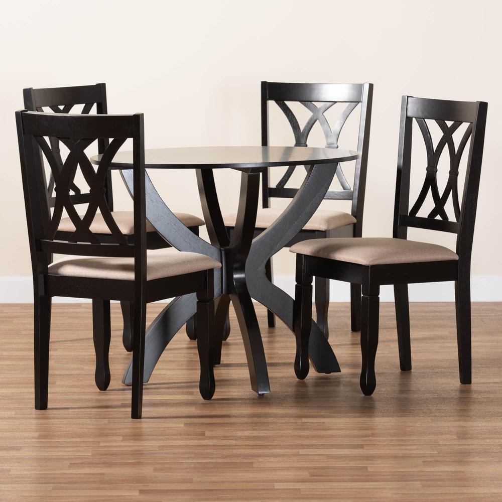 April Modern Sand Fabric and Dark Brown Finished Wood 5-Piece Dining Set. Picture 19