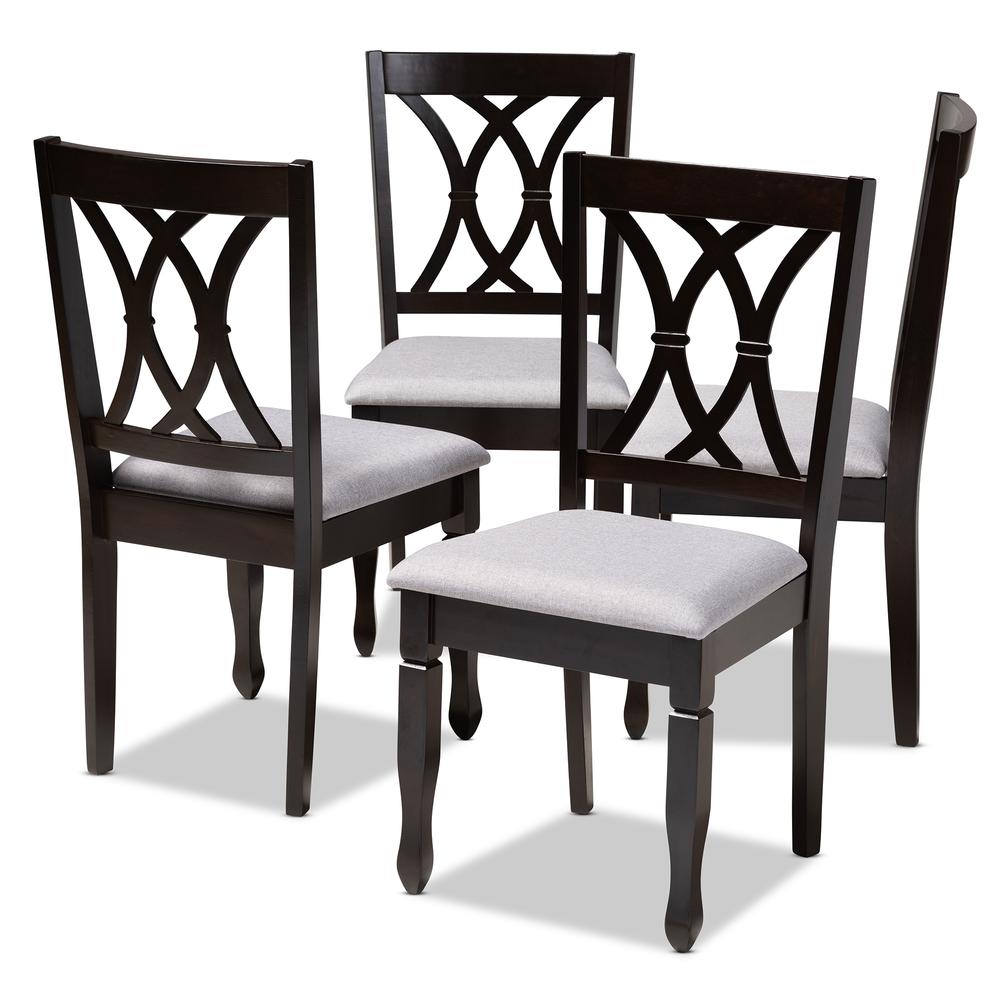 Gray Fabric Upholstered Espresso Brown Finished Wood Dining Chair Set of 4. Picture 8