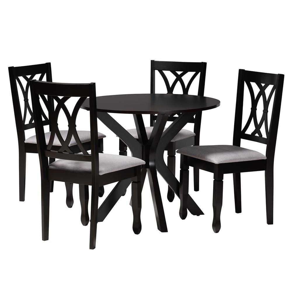 Maya Modern Grey Fabric and Espresso Brown Finished Wood 5-Piece Dining Set. Picture 11